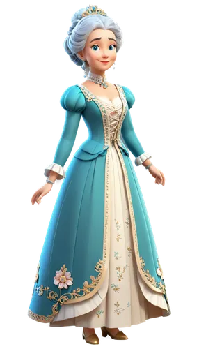 a full body of an old lady wearing an elegant long dress of eighteenth century, a 3D render, inspired by Ross Tran, anime vtuber full body model, full body pictures, disney character style,princess an
