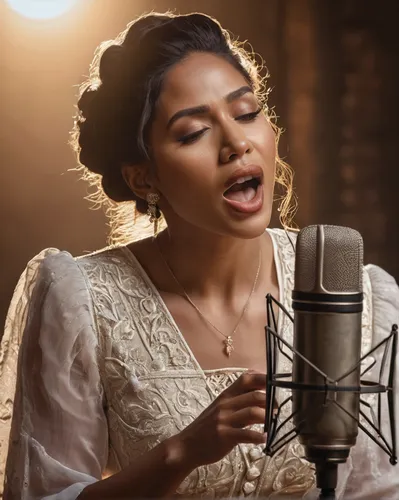 A female singer singing worship music, old tones, western style，RAW Photo, dynamic composition, G-Master Lens, Photorealistic, Hyperrealistic, Hyperdetailed, natural light, soft lighting, masterpiece,