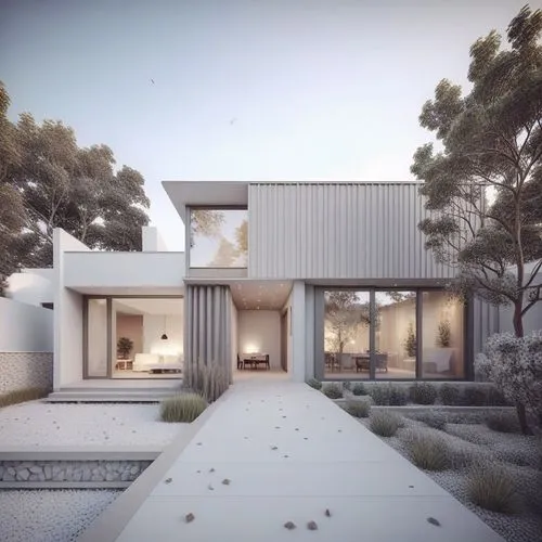 Courtyard Villa, with the structure wrapping around the courtyard. The design balances privacy and openness, often featuring minimal exterior fenestration on the outer walls and abundant openings facing the courtyard.The overall form is cohesive and inward-focused, with a blend of linear and angular geometries to enhance the courtyard's prominence.
