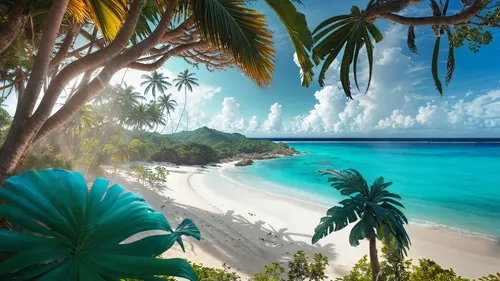 a sandy beach with trees around it,tropical beach,cook islands,tropical island,tropical sea,dream beach,coconut trees,beach landscape,beautiful beaches,paradise beach,beautiful beach,south pacific,coc