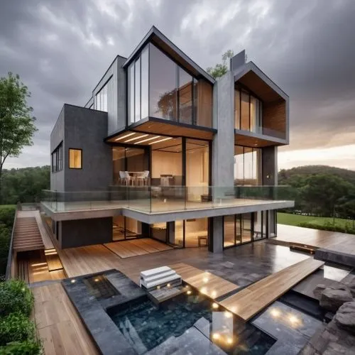 ADD GLASS BALUSTRADE,modern house,modern architecture,cube house,cubic house,modern style,beautiful home,luxury property,dunes house,house shape,timber house,wooden house,house in the mountains,luxury