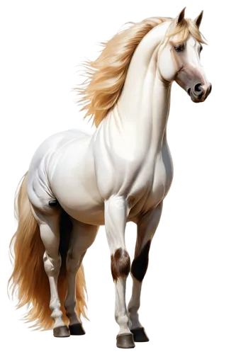 Majestic horse, white coat, flowing mane, bright brown eyes, standing proudly, muscular legs, strong hooves, shiny fur, detailed muscles, afternoon sunlight, warm golden lighting, 3/4 composition, cin