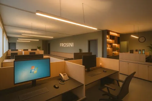 an office filled with cubicles and desktop computer screens,blur office background,modern office,assay office,offices,conference room,furnished office,creative office,control desk,cubicle,office,offic