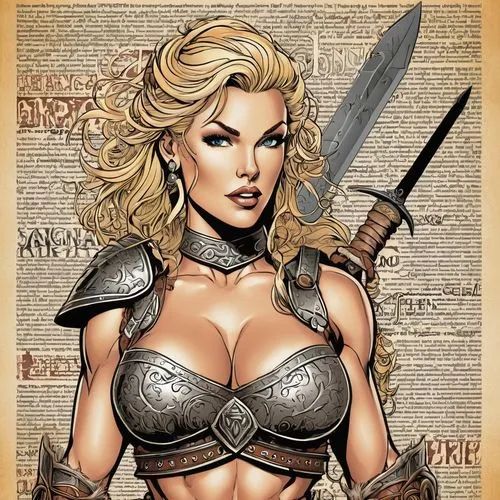 A muscular Heather Kozar as a barbarian warrior woman  in a fantasy RPG.,a  woman with armor, sword and helmet,female warrior,liefeld,lilandra,hippolyta,xena,palmiotti,polyxena,teela,sandahl,krietor,k