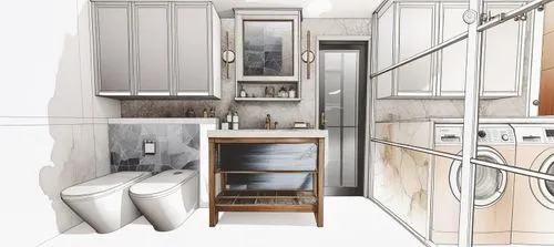 this is an architectural drawing of a washer and dryer in a bathroom,kitchens,kitchenette,appliances,an apartment,cabinetry,pantry