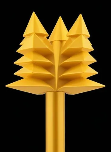 a yellow lamp with three cones on it,scepter,golden crown,golden candlestick,military award,cone shape,gold crown,cone,drill bit,spearhead,corporal,crown render,shuttlecock,epaulette,award,decorative 