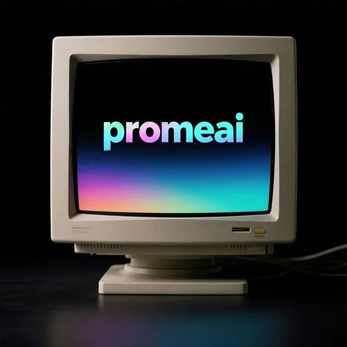 在屏幕上写上 " promeai " 显示，彩色字体，适配屏幕,a computer monitor with the word promati written on it,precomputed,promised,premedical,prodigal,prompter,provident,promulgate,probes,isolated product image,pommels,prop