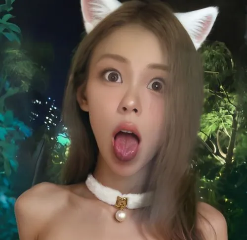 a white cat ears fur,the young woman is wearing a white choker with cat ears,kotova,miqati,monicagate,poupard,tera,gabsi,neko,dansie,fumie,nya,mau,kitta,miqdad,stream,kittani,erakat,ninevah,emogi,gree