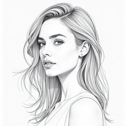 pencil drawing of girl,a drawing of a woman with long hair,girl portrait,vector illustration,angel line art,digital drawing,woman portrait,line art