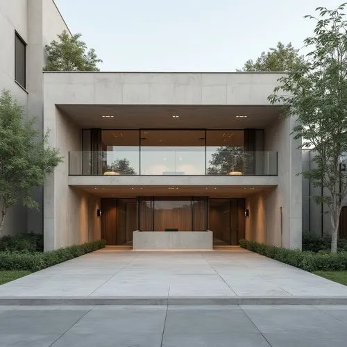 A modern wide, covered entranceway extends outwards from the building, have minimalistic reception.
,an modern house with three floors is located in the driveway,mfah,metaldyne,bechtler,cupertin