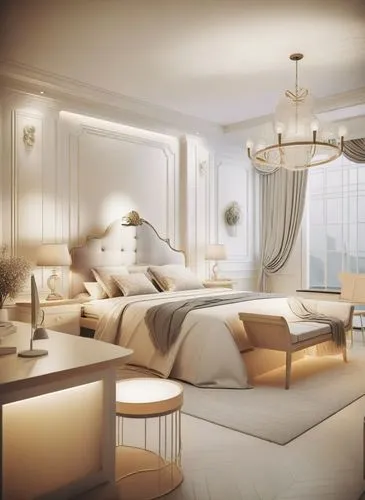 a bedroom with a white ceiling and chandelier,luxury home interior,modern room,penthouses,bedrooms,great room,interior modern design,bedroom,sleeping room,ornate room,interior decoration,modern decor,