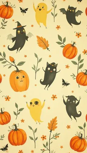 halloween wallpaper,
A cute Halloween haunted lemon and orange pattern in a retro gouache style





,a white background with many halloween items on it,halloween paper,halloween background,fall anima
