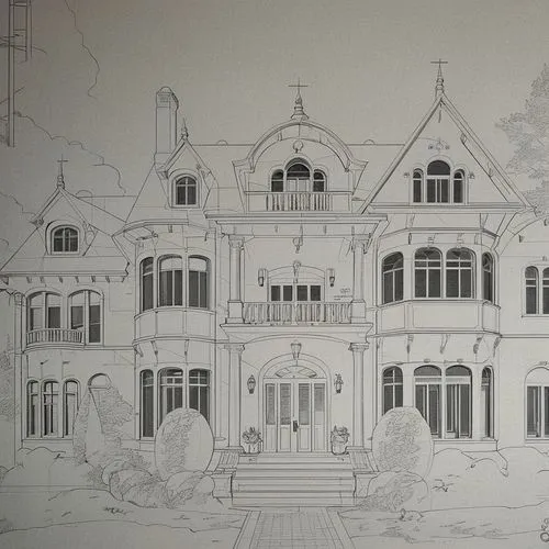 house drawing,victorian house,victorian,villa,hand-drawn illustration,line-art,halloween line art,house silhouette,mansion,witch's house,serial houses,renovation,two story house,facade painting,doll's