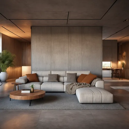 Brutalist Interior Design,modern living room,apartment lounge,interior modern design,concrete ceiling,living room,livingroom,3d rendering,luxury home interior,exposed concrete,contemporary decor,moder