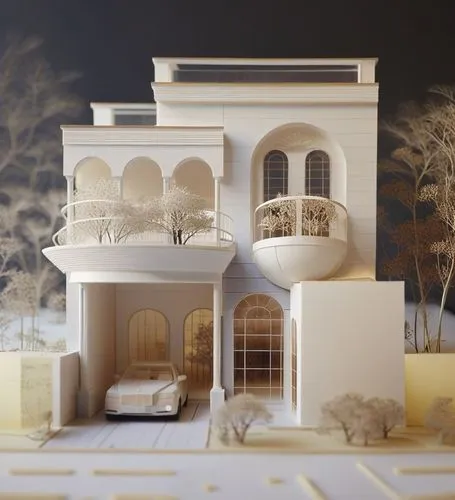 a house is made of cardboard and is surrounded by trees,model house,prefab,prefabricated,miniature house,prefabrication,prefabs