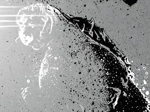 COMIC STYLE, COMIC ART, Tuschelinien, Schatten, dynamische Linienführung, 2000's Comic‑Look, slim black ink outline,an image of some artwork with ink splatters on it,comic halftone woman,disintegratio