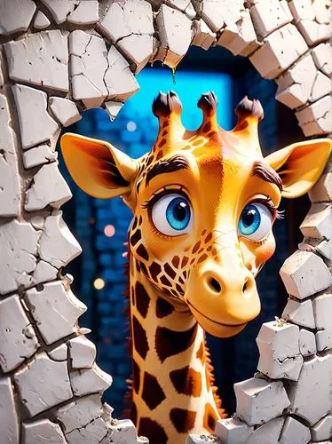 3d giraffe cartoon charactor popping out of cracked wall, white ceramics wall,bright blue eyes photography
























,giraffe plush toy,giraffe,giraffe head,giraffidae,madagascar,giraffe