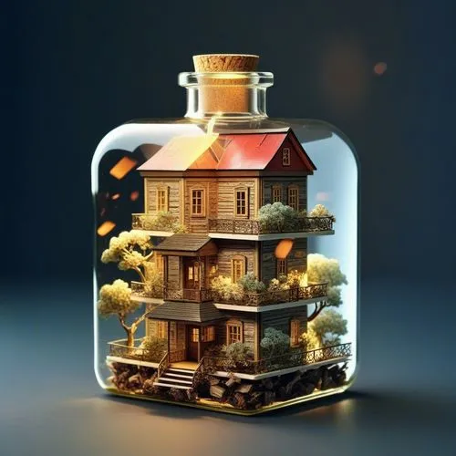 The World in a Bottle,miniature house,glass jar,perfume bottle,christmas lantern,poison bottle,tea jar