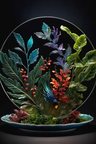 Prepare a dish that embodies the essence of elegance and sophistication.,water lily plate,salad plate,decorative plate,flower bowl,ornamental fish,betta splendens,terrarium,aquarium decor,fruit bowl,g