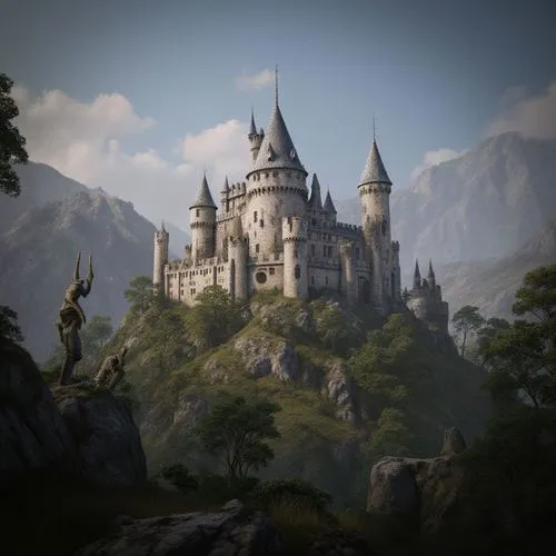 Pc gaming فائق الجمال والدقة,a castle sitting on top of a mountain surrounded by fog,fairytale castle,fairy tale castle,knight's castle,gold castle,castle,summit castle