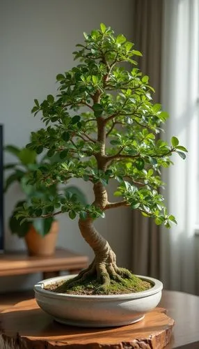decorative bonsai tree in pot, living room,home staging,a bonsai tree on top of a table in a living room,maple bonsai,bonsai tree,bonsai,elm bonsai,growing mandarin tree,dwarf tree,small tree,boxwood,