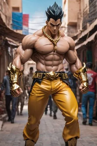 A handsome anime adventure boy wearing gold jewelry walking on the streets of the city in Western Sahara, made by artgerm, exquisite details, popular on artstation, 8k, smooth motion, amazing shadows,