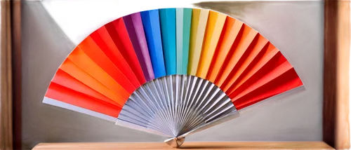 Colorful free-use fan, ornate metal frame, intricate design, soft fabric blades, gentle curves, delicate patterns, sparkling silver handle, morning sunlight filtering through, shallow depth of field, 