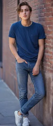 Young adult, male/female, realistic, detailed face, bright eyes, natural makeup, short/long hair, casual wear, jeans, t-shirt, sneakers, relaxed posture, hands in pockets, leaning against a wall, city