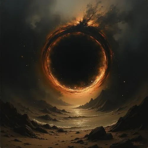 Create an immersive visual experience that captures the awe and mystery of the void explosion after cosmic black hole collapsing into itself in the universe. 
Focus on realism and depth to evoke a sen