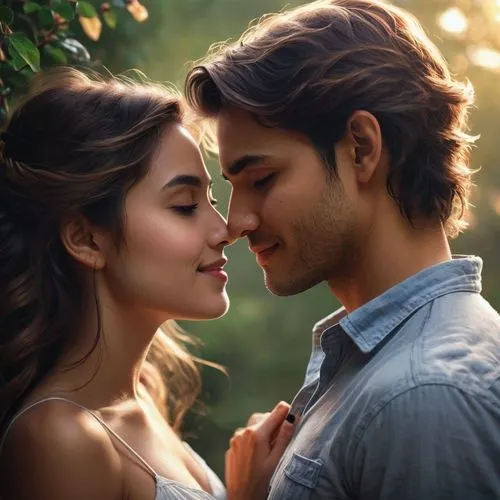 there is a man and woman staring at each other,romantic portrait,adores,beautiful couple,romantic look,romantic scene,first kiss