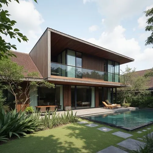  ,this house has a large swimming pool and a patio,modern house,3d rendering,dunes house,render,pool house,holiday villa