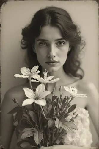 A old blank and white photo negative of a woman and her flowers, detailed image


,a woman with a bouquet of flowers in her hand,tintypes,tintype,vintage flowers,girl in flowers,calystegia,vintage fem