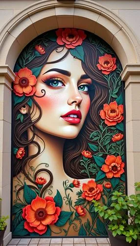 a very nice looking door painted with some flowers,garden door,mural,girl in flowers,flower wall en,bohemian art,flower art,wall painting,steel door,wall decoration,floral greeting,floral frame,murals