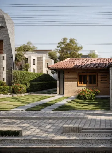 residential house,asian architecture,mid century house,japanese architecture,modern house,house shape,paved square,model house,bungalow,chinese architecture,hanok,cubic house,3d rendering,roof tile,pe