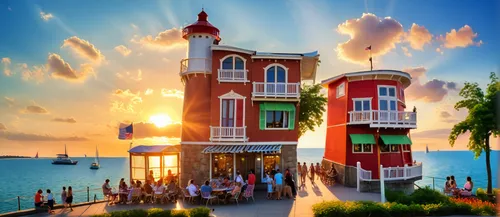 "doll village where the fasades is doll, and the rest is real".

the sun is high in the sky, casting a golden glow over the bustling streets. Lunchtime crowds gather in parks and outdoor seating areas