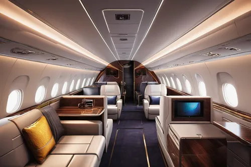 Design a sleek and luxurious aircraft interior for high-end travelers.,business jet,aircraft cabin,corporate jet,bombardier challenger 600,air new zealand,boeing 787 dreamliner,private plane,gulfstrea