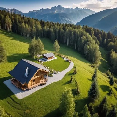 small house in polish willage in tatra mountains,a large wooden cabin with a steep slope surrounded by woods,house in mountains,house in the mountains,south tyrol,austria,svizzera,beautiful home,Photo