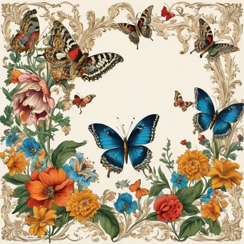 Illustrate a nature-themed birthday card with flowers and butterflies,floral and bird frame,butterfly floral,butterfly clip art,butterfly background,floral silhouette frame,moths and butterflies,frame