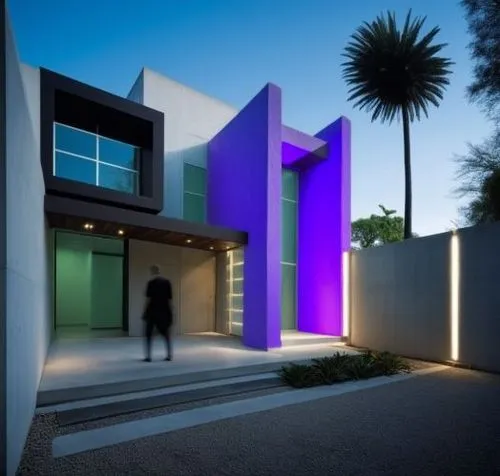 a modern house is painted bright purple,modern house,modern architecture,cubic house,cube house,contemporary,exterior decoration,render,modern style,dunes house,residential house,renders,colorful faca