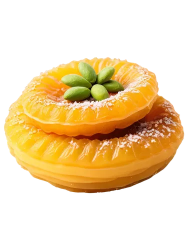 Middle Eastern dessert, jalebi, golden brown, crispy exterior, soft syrupy interior, sweet fragrance, garnished with pistachios, powdered sugar, traditional Arabic dessert, shallow depth of field, war