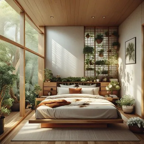 Enhancing Wellness through Biophilic Interior Design Ideas,japanese-style room,bedroom,ryokan,modern room,ryokans,bedrooms