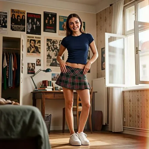 score_9, score_8_up, score_8, score_7_up, (Ratings (SFW))

A beautiful female standing in her bedroom, (dance outfit:1.2), 

Y2K PLAID SKIRT Vintage Mini Kilt Schoolgirl Pleated Low Rise Wool 2000's 

