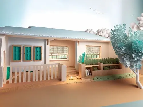 a tiny house with green plants next to it,model house,miniature house,dollhouses,dolls houses,doll house,render,beach huts,beach hut,dioramas,wooden mockup,rendered,bungalows,wooden houses,wooden hut,