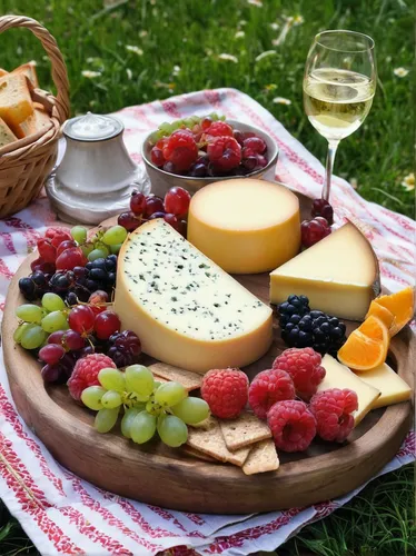 Imagine a romantic picnic in the Swiss Alps, complete with a delectable gruyere cheese platter.,cheese platter,cheese plate,cheese spread,cheese wheel,limburg cheese,camembert cheese,blythedale camemb