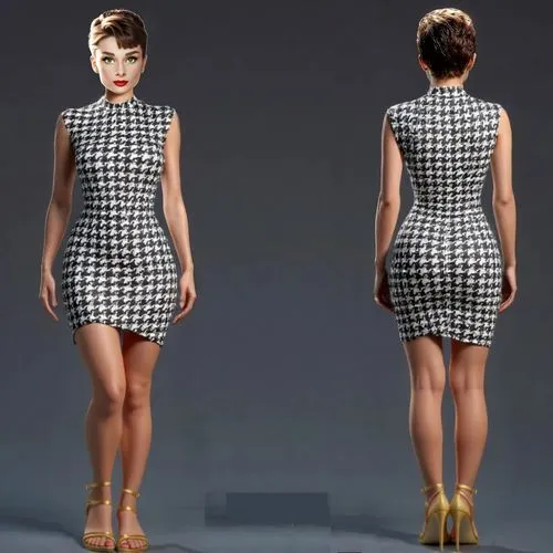 INSERT THE NICE HIGH HEEL PERFECTLY. DO IT IN FRONT AND BACK VIEW.,a fashion scene, the model is standing up in a short dress,dress form,fashion vector,polka dot dress,BONELLI EDITORE,JULIA KENDALL,AU