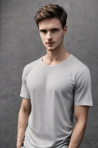 a man wearing a grey shirt stands in front of a black background,derivable,ian,gynecomastia,tvd,gleb,nureyev,schwartzbach,finnic,male character,male person,kydd,barhoumi,dragomir,gostiny,deucalion,eld