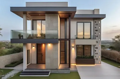 modern style banglow ,a modern looking building with stairs up to the first story,modern house,modern architecture,3d rendering,cubic house,modern style,two story house,beautiful home,house shape,cont
