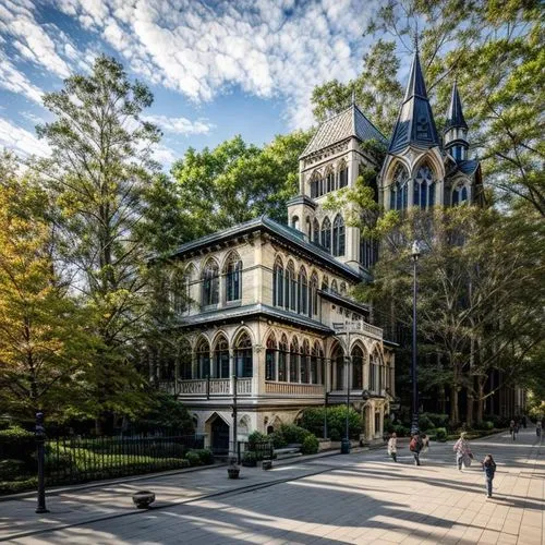 the victorian style buildings are designed to look like architecture,collegiate basilica,mount st,haunted cathedral,fairy tale castle,fairytale castle,auburn,usu,northeastern,forest chapel,collegiate,