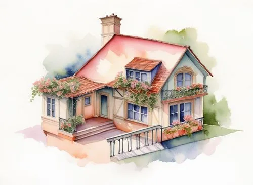 Watercolor Fairytale House 🌸,houses clipart,house drawing,victorian house,house painting,small house,little house