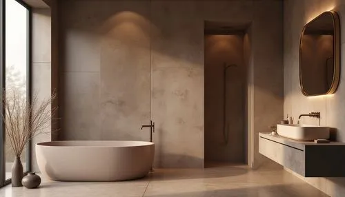 Mocha brown home decor visualization, minimalist, warm and inviting atmosphere, rich earthy tones and natural textures. Accents of mocha and taupe are repeated in decorative elements, harmonizing with